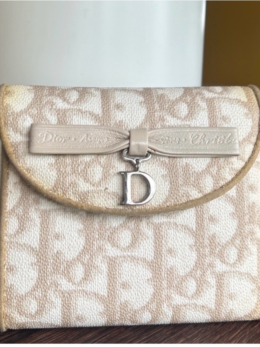 Genuine Dior Beige and Cream Monogram Canvas Small Wallet